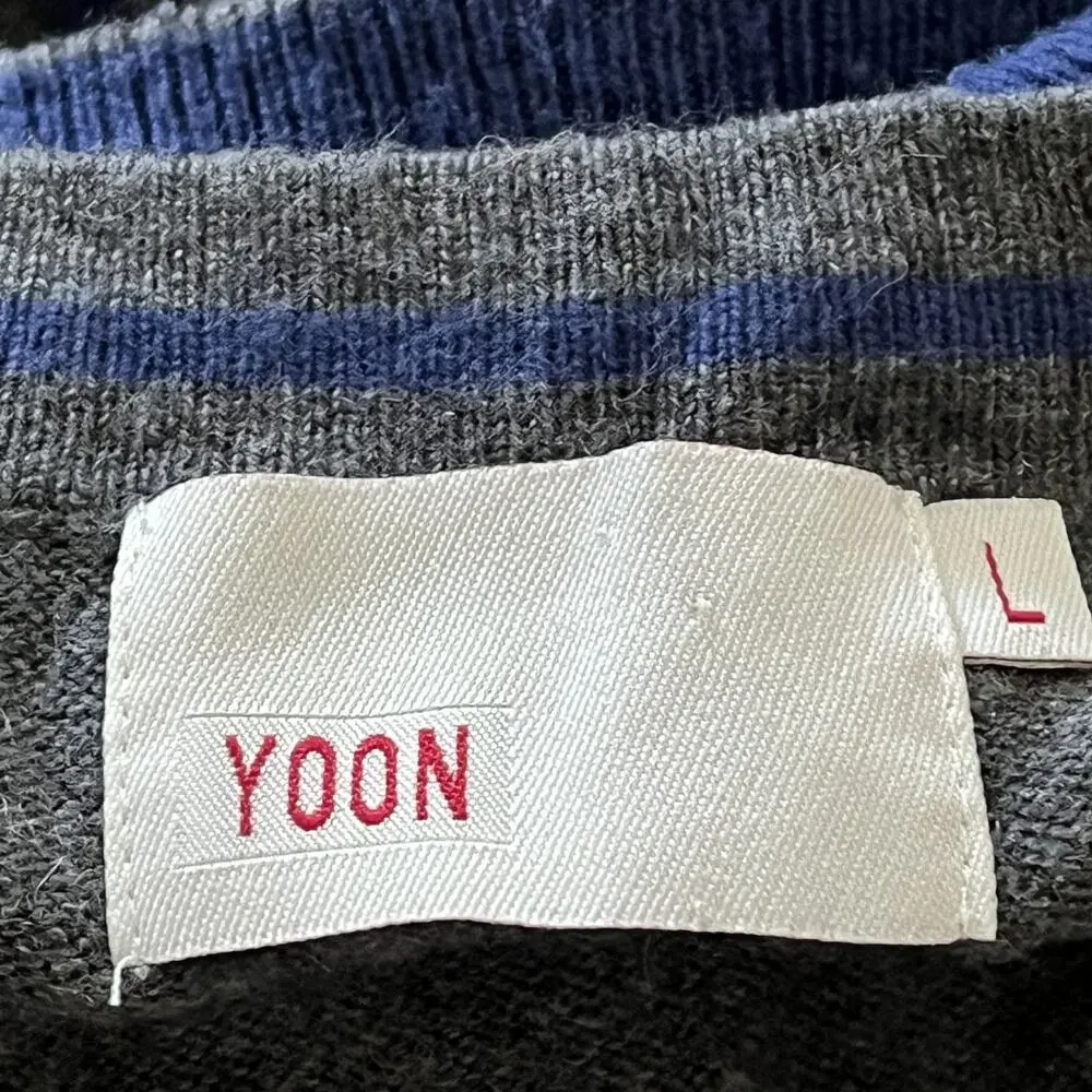 Yoon By Anthropology Grey Blue Long Sleeve Knit Sweater Women's Size L V-Neck